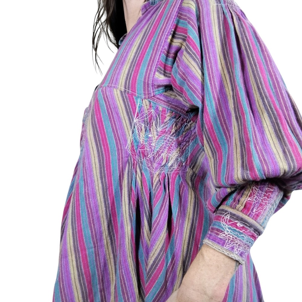 Vintage Bohemian Tunic Womens Small Striped Elephant Embroidered Hippie 70s Boho - Picture 4 of 15